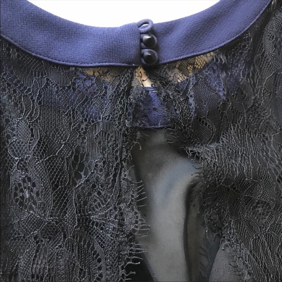 BCBG Generation navy blue mesh detail laced feminine open back cocktail dress - Picture 8 of 8